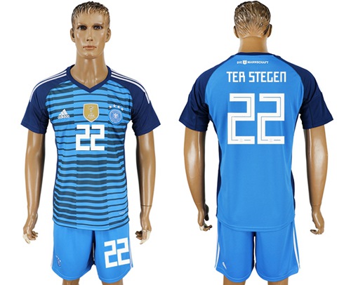 Germany #22 Ter Stegen Blue Goalkeeper Soccer Country Jersey